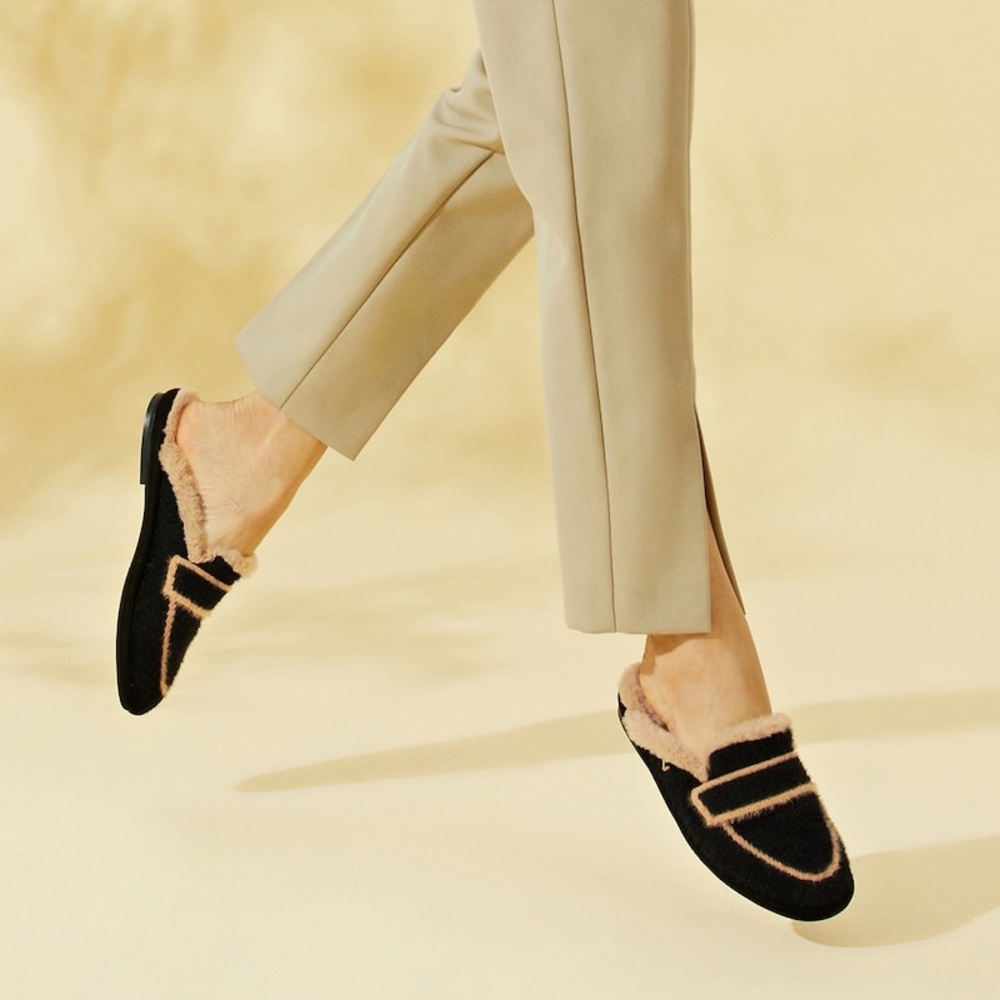 VIVAIA Round-Toe‎ Fluffy Mules (Renee) black size EU/41 US/9.5